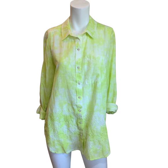 Pilcro Lime Yellow Cotton Button Down Shirt Tunic sz S - Picture 1 of 9
